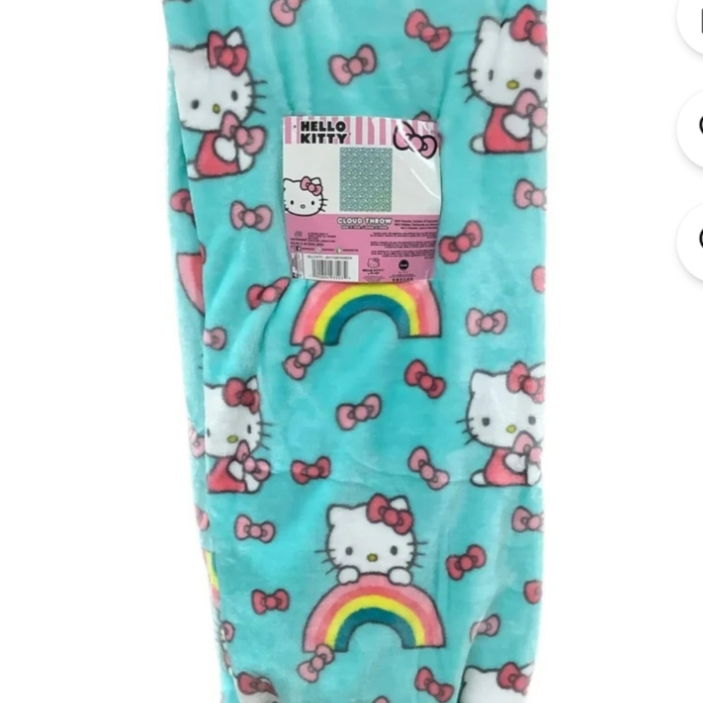 Hello Kitty Turquoise Blanket with Bows & Rainbows NWT